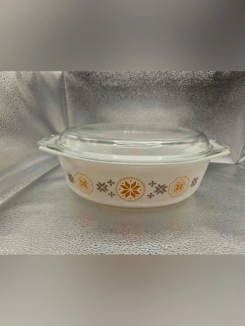 Vintage Pyrex Town & Country Orange & Gold Starburst Casserole Dish with Lid 045